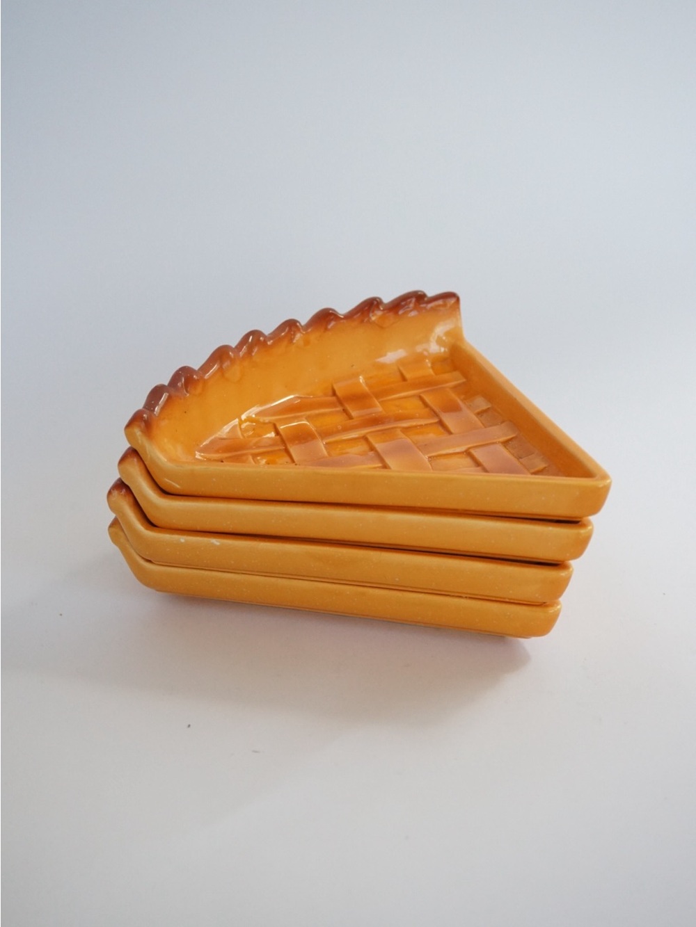 Vintage Knobler Japan Stamped Set of 4  Pie Slice Ceramic Plates